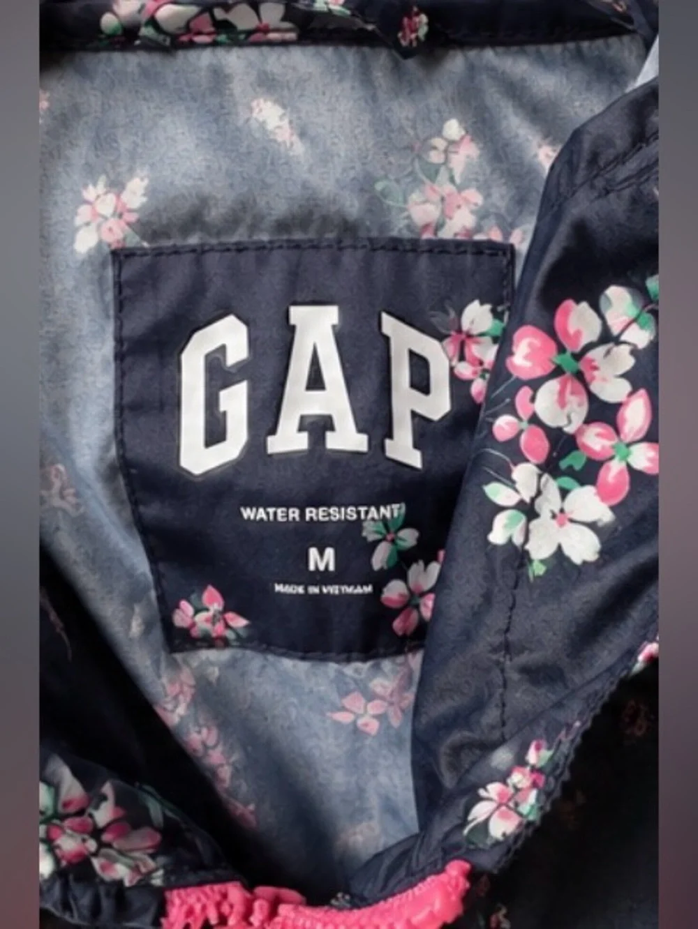 GAP Kids Floral Water Resistant Hooded Rain Jacket Girls Medium (8)